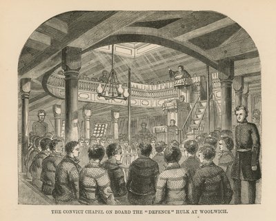 The Convict Chapel on Board the Defence Hulk by English School