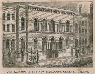 The Exterior of the New Synagogue, Great St Helens, London by English School