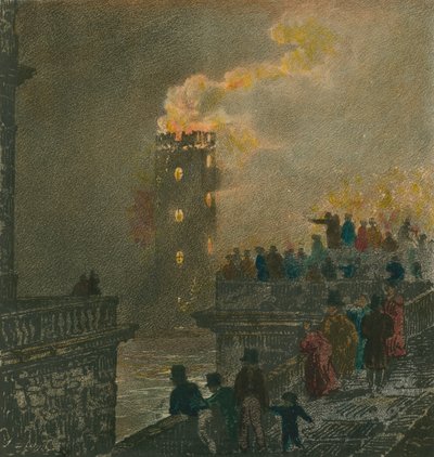 The fire from Waterloo Bridge on 5 January 1826 by English School