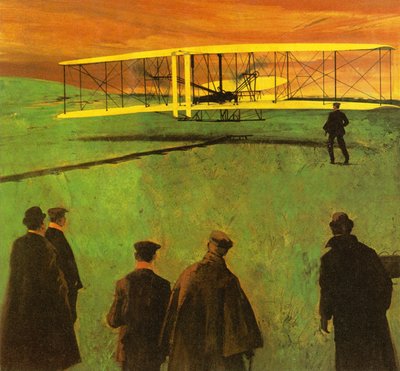 The First Flight by the Wright Brothers at Kitty Hawk by English School