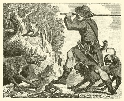 The Fox and the Wolf (engraving) by English School