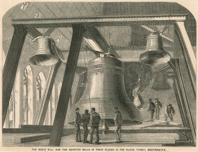 The great bell and the quarter bells in their place in the Clock Tower, Westminster by English School