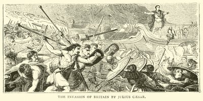 The invasion of Britain by Julius Caesar by English School
