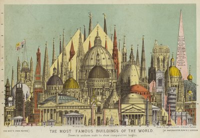 The most famous buildings of the world, showing comparative heights by English School