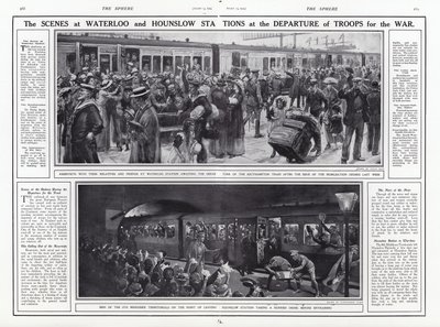 The Scenes at Waterloo and Hounslow Stations at the Departure of Troops for War, World War I, August 1914 by English School