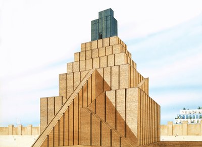 The towering ziggurat at Babylon by English School