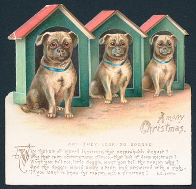 Three Dogs in Kennels by English School