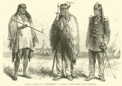 Three stages of Civilisation, a sketch from near Fort Laramie by English School