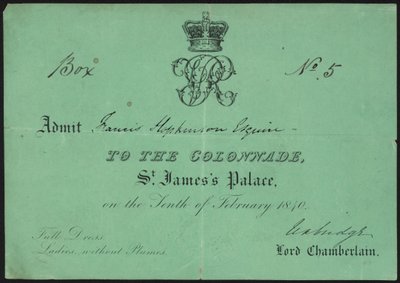 Ticket to admit one to the Colonnade by English School