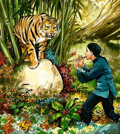 Tiger Being Played to on the Flute by English School