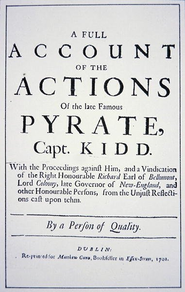 Title Page of a Life of the Pirate Captain William Kidd, published in London in 1701 by English School