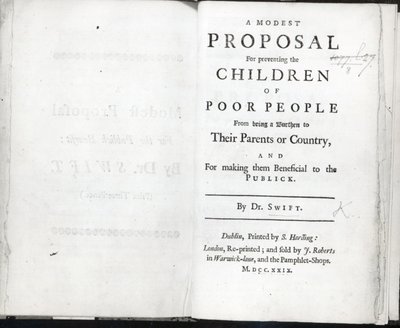 Titlepage to A Modest Proposal by Jonathan Swift by English School