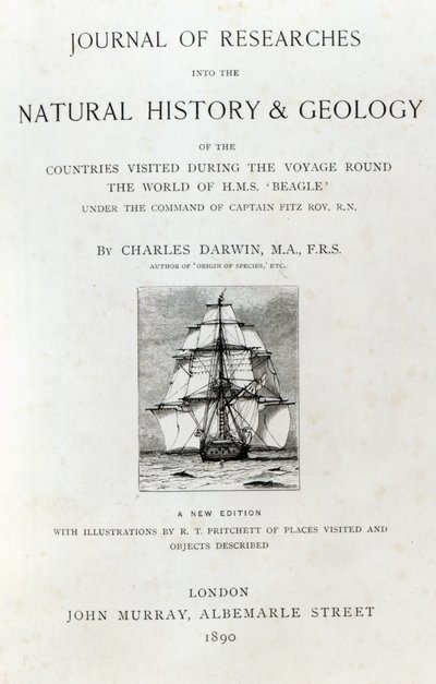 Titlepage to The Voyage of the Beagle by Charles Darwin, Edition Published in 1890 by English School