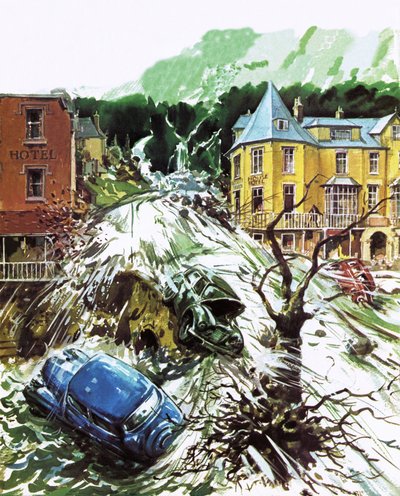 Torrent of Terror at Lynmouth, Devon, August 1952 by English School