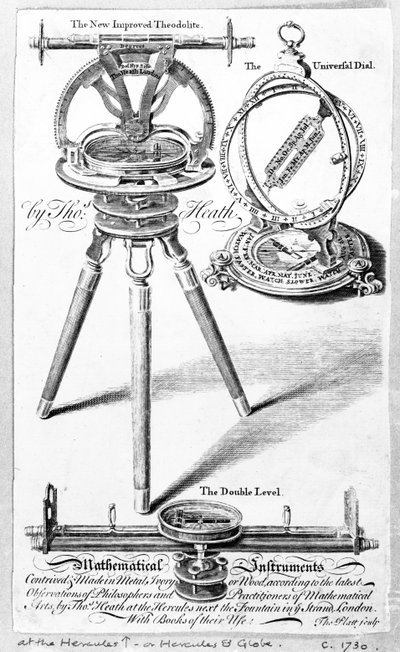 Trade Card for Thomas Heath, maker of Mathematical Instruments, print made by Thomas Platt, c.1730 by English School