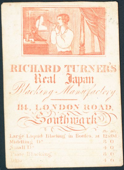 Trade Card, Richard Turners Real Japan Blacking Manufactory by English School