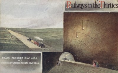 Train crossing Chat Moss and Interior of Wapping Tunnel, Liverpool by English School