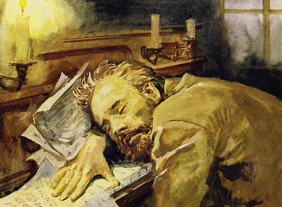 Tchaikovsky was often exhausted and would fall asleep at his piano by English School