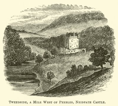Tweedside, a Mile West of Peebles, Neidpath Castle by English School