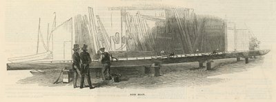 Two Men Inspecting a New Boat Under Construction by English School