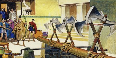 Ulysses strung the bow and sent an arrow through the narrow spaces between the axe heads by English School