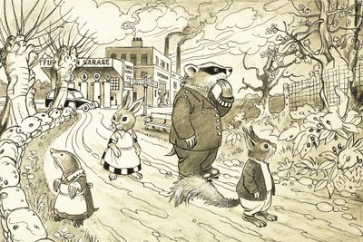 Unidentified cartoon animals, including squirrel, badger, mole and rabbit by English School