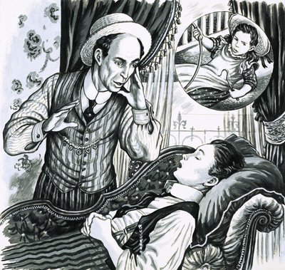 Unidentified Man with Girl Sleeping on Couch by English School