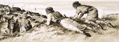 Unidentified Scene of Two Men Spying on Roman Camp by English School