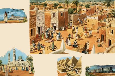 Unidentified Scenes of Egypt, Including Ancient Egypt and Pyramids by English School
