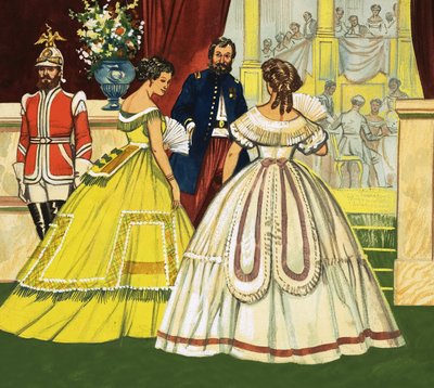 Unidentified women in formal dresses attending a function (19th century) by English School