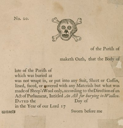 Unused form for witnessing the burial of a body in sheep
