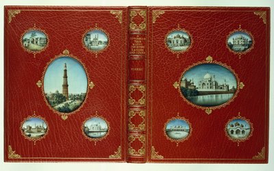 Upper and lower covers, ten oval miniatures of Mosques, with gilt borders by English School