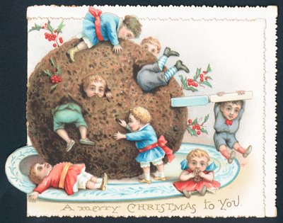 Urchins Playing with Plum Pudding by English School