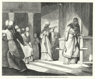 Uzziah Struck with Leprosy After Burning Incense Upon the Altar (engraving) by English School