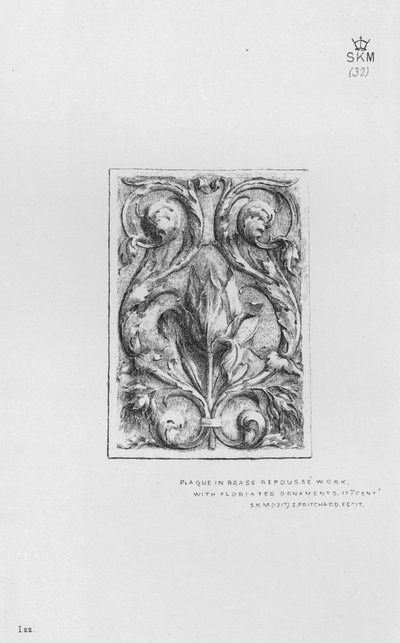 Plaque in brass repousse work, with Floriated Ornaments by English School