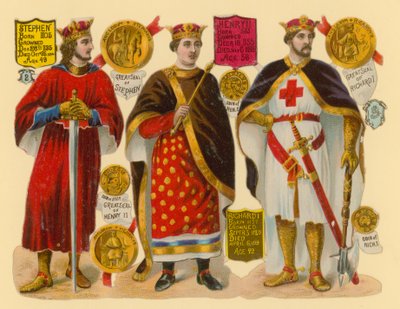 Victorian scrap: King Stephen, King Henry II, King Richard I by English School