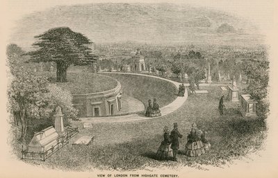 View of London from Highgate Cemetery by English School