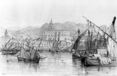 View of Malaga, from Spanish Scenery by George Vivian, published 1838 by English School