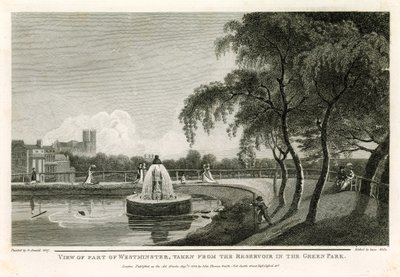 View of part of Westminster, taken from the reservoir in the Green Park by English School