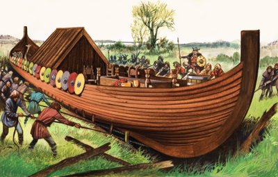 Viking Long-Ship by English School