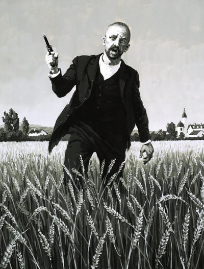 Vincent Van Gogh walking through a wheat field towards his death by English School