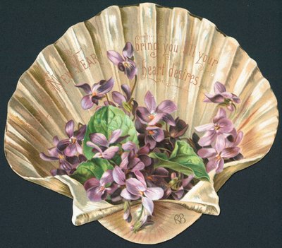 Violets in Clam Shell, New Year Card by English School