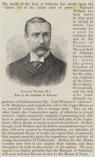 Viscount Wolmer, MP, Heir to the Earldom of Selborne by English School