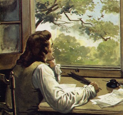 Voltaire was banished by his father to the country where he spent his time reading and writing by English School