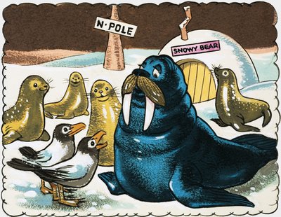 Walrus and Gulls at the North Pole by English School