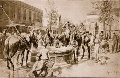 Water for man and beast: a typical scene in Salonika by English School