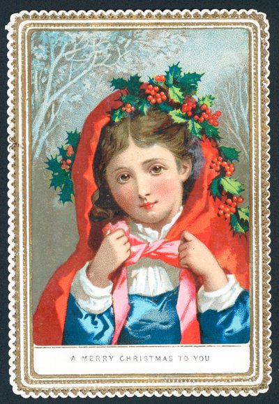 Wearing a shawl dressed-up with holly by English School