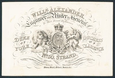William Alexander, engraver and printer in general to their royal highnesses by English School