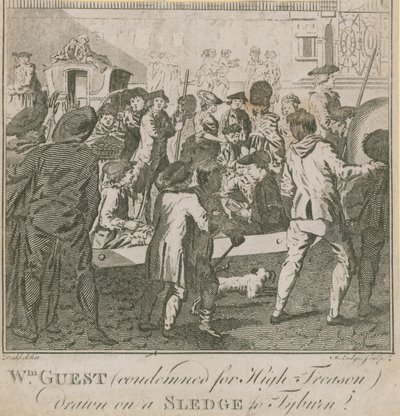 William Guest, condemned for high treason, drawn on a sledge to Tyburn by English School