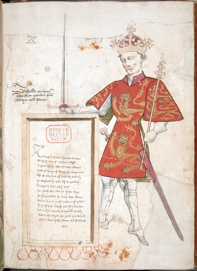 William the Conqueror, An English King in Armour and Tabard, Presenting a Plaque with Verses by English School